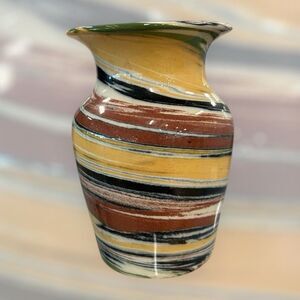 Desert Sands Pottery Vase, Swirled Pottery, Green, Cream, Brown, Blue